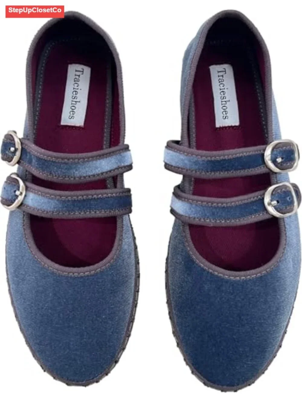 Women's Velvet Mary Jane Ballet Flats, Cushioned & Flexible, Round Toe Dress